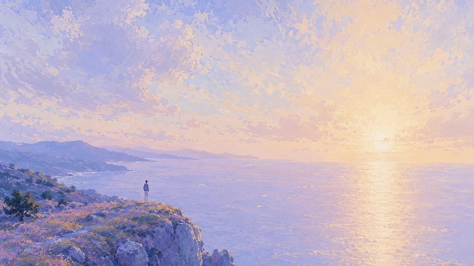 Cliff above the open sea at dawn