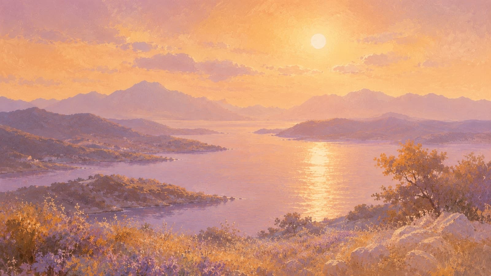 Sunset bay and headland