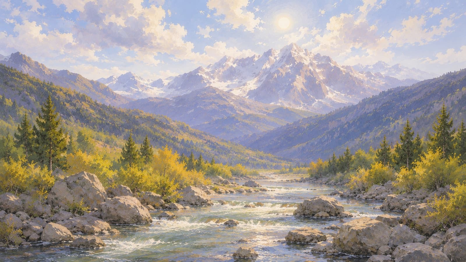 Alpine valley at noon